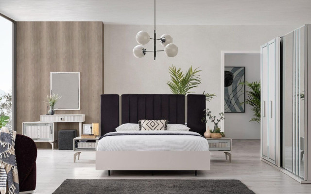 Groß Schlafzimmer Garnitur Doppelbett Bett Holz Set 7tlg Weiß Modern