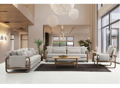 Sofagarnitur 431 Sitzer Sessel Modern Stoff Grau Set Wohnzimmer Gruppe