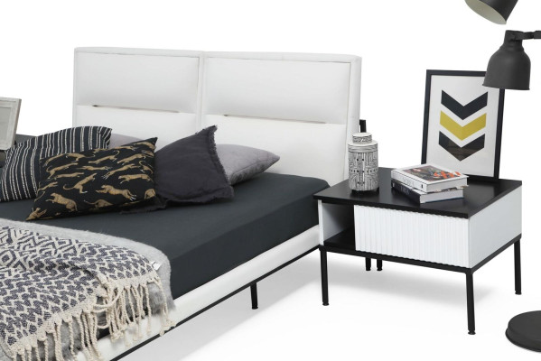 Garnitur Schlafzimmer Doppelbett Bett Nachttische Weiß Set 3tlg Modern