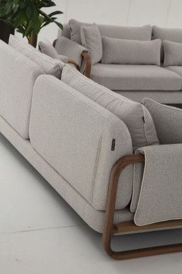Sofagarnitur 331 Sitzer Sessel Dreisitzer Modern Stoff Grau Set Design