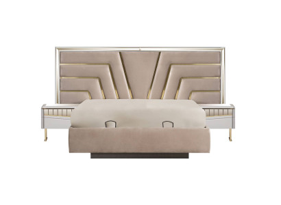 Beiges Schlafzimmer Bett Designer 2x Nachttische Stivoller Set 3tlg
