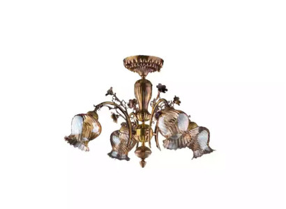 Deckenleuchter Blumen Lüster Kronleuchter Deckenlampe Lampe Glas Braun