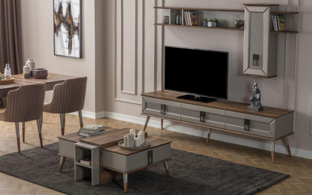 Moderne Braune Wohnzimmer Möbel Robustes Sideboard Designer Regal 2tlg