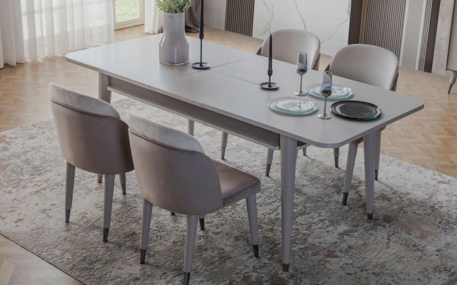 Grauer Esstisch Designer Esszimmer Möbel Ausziehbarer Holz Tisch Neu
