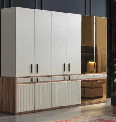 Weißer Kleiderschrank 10-türiger Holz Schlafzimmer Schrank Einrichtung