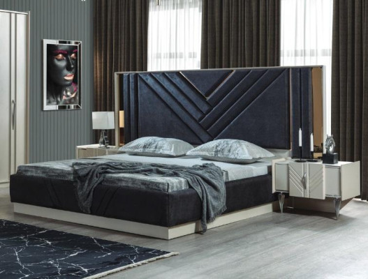 Blaues Bett Designer Bettgestell Schlafzimmer Möbel Luxus Nachttische