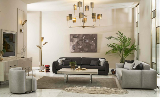 Sofagarnitur Stoffsofa Komplette Sofa Polstersofas Grau Set 4tlg Neu
