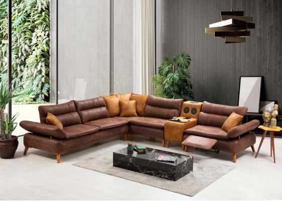Ecksofa Luxus Sofa Leder Wohnzimmer Büromöbel Material Holzmöbel Neu