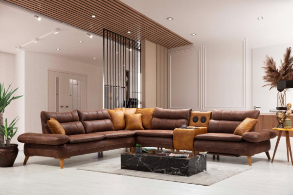Ecksofa Luxus Sofa Leder Wohnzimmer Büromöbel Material Holzmöbel Neu