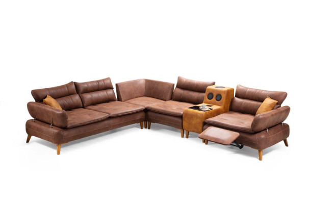 Ecksofa Luxus Sofa Leder Wohnzimmer Büromöbel Material Holzmöbel Neu