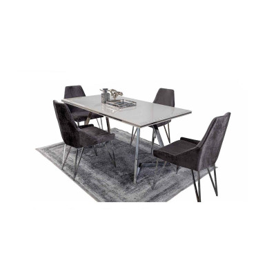 Esszimmer Set Esstisch 4x Stühle Kommode mit Spiegel Modern Set Grau