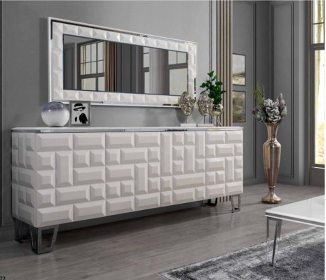 Esszimmer Set Esstisch 4x Stühle Kommode mit Spiegel Modern Set Grau