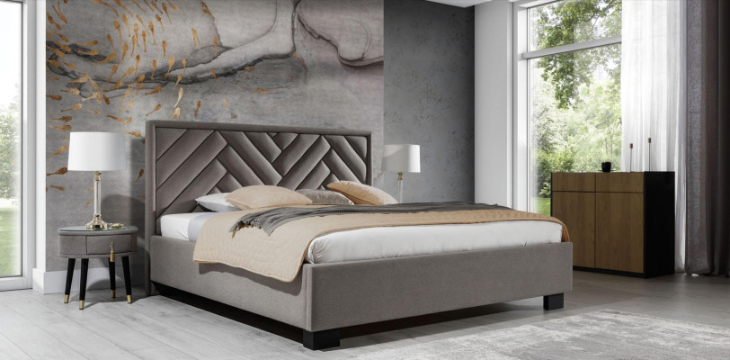 Schlafzimmer Set Grau Bett Holz 2x Nachttische Elegantes Modern Schön Neu 3tlg.