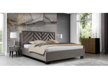 Schlafzimmer Set Grau Bett Holz 2x Nachttische Elegantes Modern Schön Neu 3tlg.