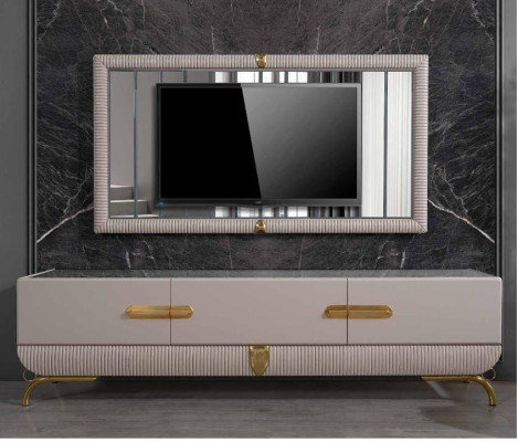 Wohnwänd Wand Holz Modern Stil Regal Wohnzimmer Möbel Schrank RTV mit TV Rahmen