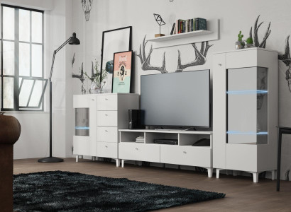 Wohnzimmer Set Vitrine Kommode Wandregal Wohnwände Kommoden Design Schrank 4tlg.