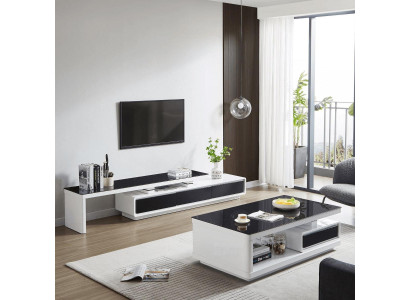 Schwarz Weißer TV-Ständer Luxus Kommode Glas Sideboard Wohnzimmer Möbel