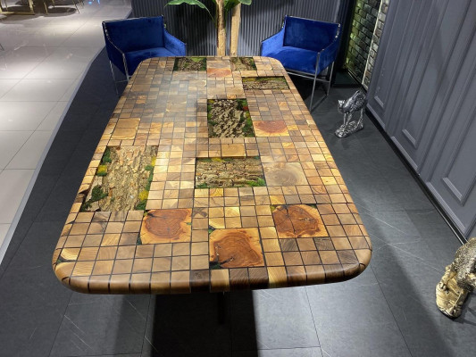Esstisch Epoxidharz Esszimmertisch Mosaik Tisch 90 cm Holz Braun Neu 
