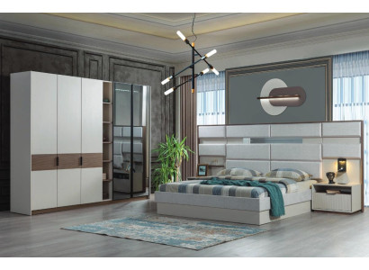Weißes Schlafzimmer Set Doppelbett Nachttische Kleiderschrank 4tlg Neu