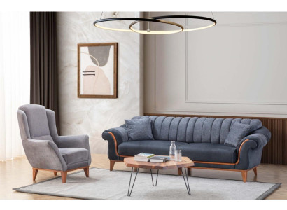 Blau-Graue Wohnzimmer Sitzgarnitur Stilvoller 3-Sitzer Luxus Sessel 2tlg