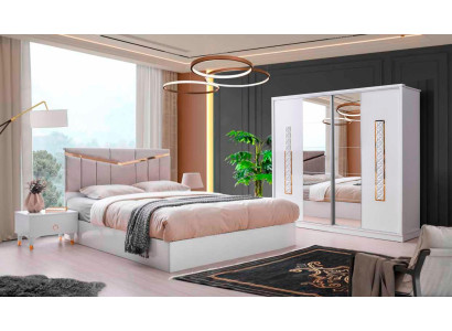 Schlafzimmer-Set 4tlg Modern Stil Design Bett 2x Nachttische Kleiderschrank