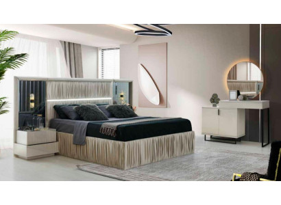 Schlafzimmer-Set 4tlg Bett 2x Nachttische Schminktisch mit Spiegel Weiß Modern