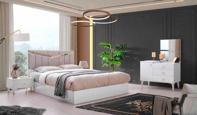 Schlafzimmer-Set 4tlg Modern Stil Design Bett Schminktisch 2x Nachttische