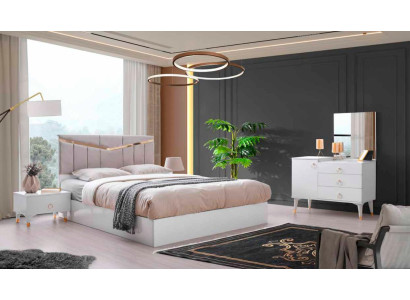 Schlafzimmer-Set 4tlg Modern Stil Design Bett Schminktisch 2x Nachttische