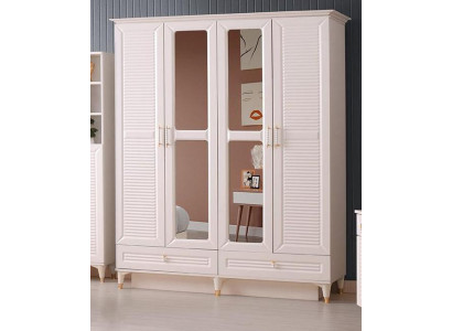 Kleiderschrank Beige Einfarbig Jugendzimmer Schrank mit Spiegel Modern Design