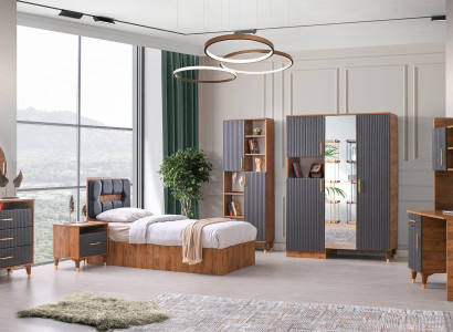  Jugendzimmer-Set 6tlg Modern Design Dekorative Braun Grau Zweifarbig Stil