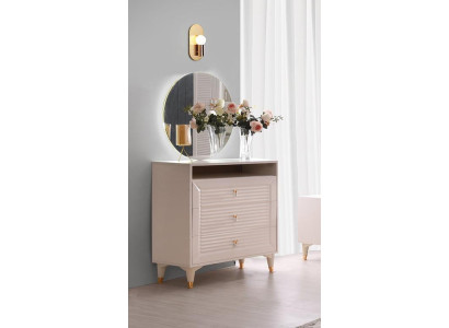 Modern Beige Farbe Kommode mit Spiegel Einfarbig Schubladen Schlafzimmer