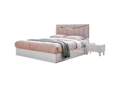 Bett Doppelbett Schlafzimmer Rosa Weiß Zweifarbig Stoff Modern Design