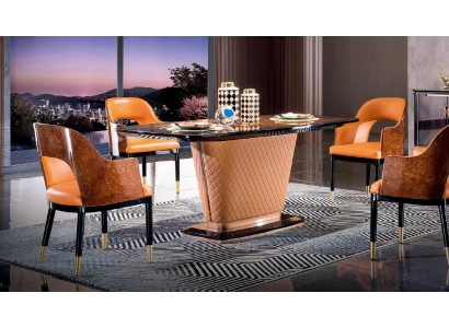 Stuhl Set 4x Stühle Leder Polster Lehn Massiv Holz Esszimmer Sitz Möbel
