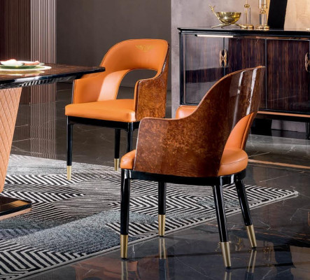Stuhl Set 4x Stühle Leder Polster Lehn Massiv Holz Esszimmer Sitz Möbel