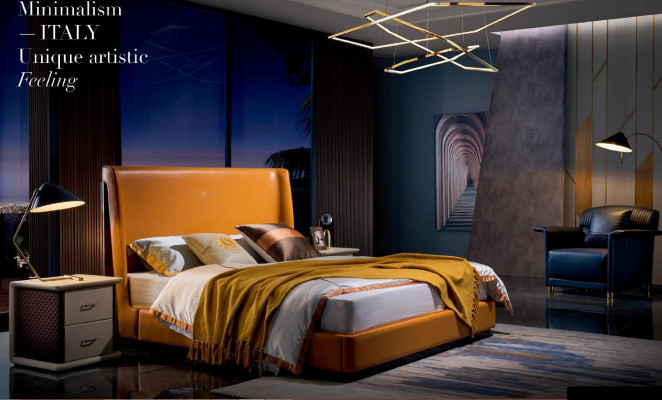 Holz Bett Betten Schlafzimmer Hotel 180x200 Stil Massive Möbel Orange