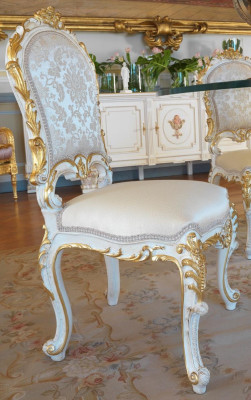 Design Wohnzimmer Stuhl Ess Zimmer Stühle Textil Stoff Polster Lehnstuhl Barock
