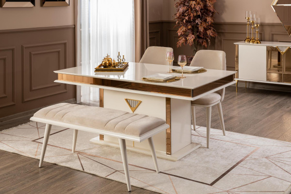 Esszimmer Tisch 4x Stühle Bank Set Essgruppe Modern 7tlg Beige Design