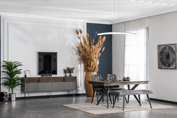 Set Tisch 4x Stühle Bank Set Garnitur Designer Holz Esszimmer 8tlg