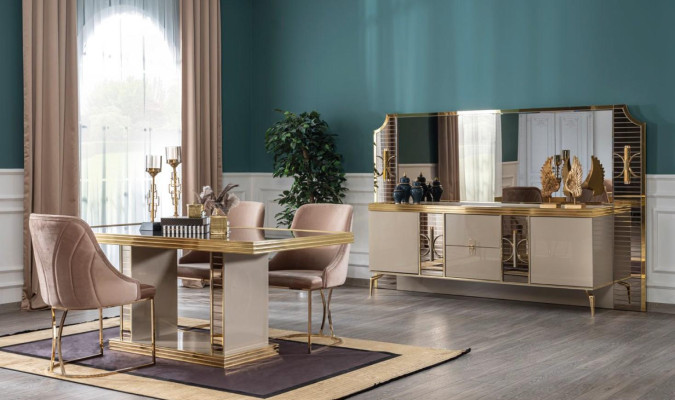 Esszimmer SetTisch 4x Stühle Anrichte mit Spiegel Garnitur Möbel 8tlg.