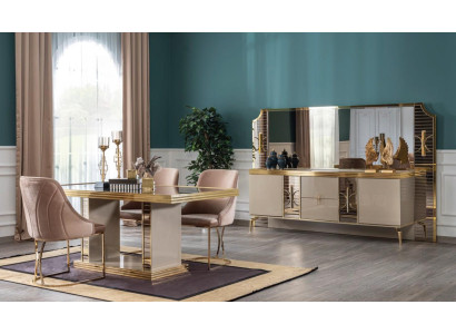 Esszimmer SetTisch 4x Stühle Anrichte mit Spiegel Garnitur Möbel 8tlg.