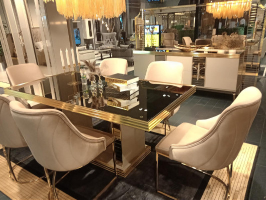 Esszimmer SetTisch 4x Stühle Anrichte mit Spiegel Garnitur Möbel 8tlg.