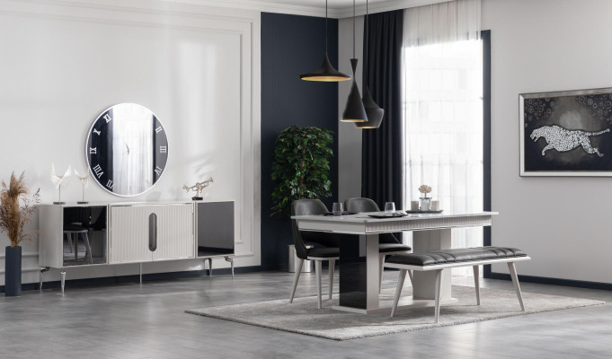 Esszimmer Set Tisch 4x Stühle Bank Möbel 6tlg weiß Gruppe Einrichtung