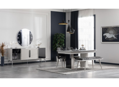 Esszimmer Set Tisch 4x Stühle Bank Möbel 6tlg weiß Gruppe Einrichtung