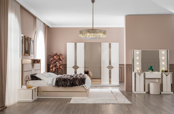 Modern Bett 2x Nachttische 4tlg Schlafzimmer Set Design Luxus neu Modern