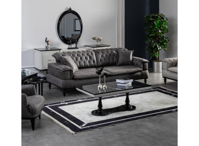 Wohnzimmer Sofa 3 Sitzer Couchtisch Luxus Kunstleder neu grau Stil Modern