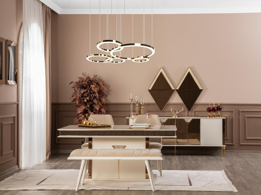 Tisch 4x Stühle Gruppe Esszimmer Garnitur 5tlg. Set Möbel Essgruppe Beige