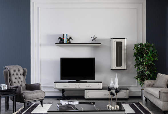 Wohnzimmer Möbel Set Wohnwand TV-Ständer Wohnwände Schrank Wandregal Holz