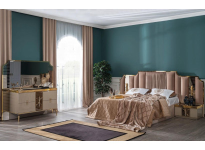 Schlafzimmer Set Modern Luxus Bett 2x Nachttisch Kommode mit Spiegel