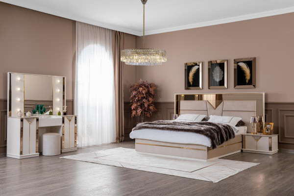 Goldenes Bett Doppelbett Schlafzimmer Betten Möbel designer Doppelbett Beige