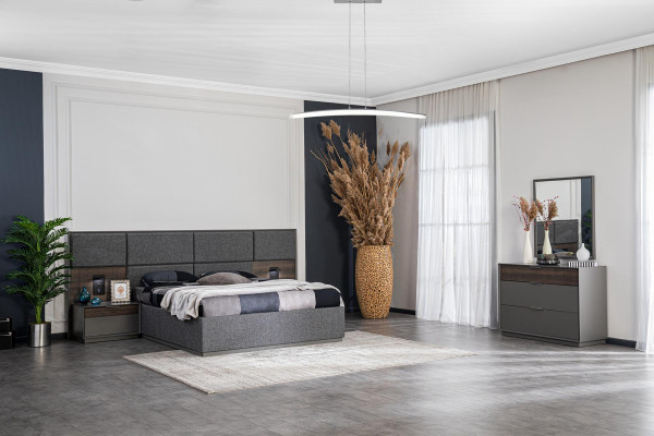 Kommode Spiegel Schlafzimmer Holz Schrank Kommoden Sideboard Grau 2tlg
